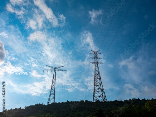 high voltage towers pylon, front view