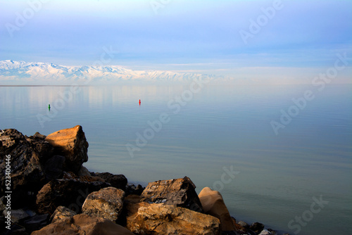 The view looking out over Utah's diminishing Great Salt Lake.