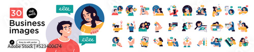 Business Concept illustrations. Mega set. Collection of scenes with men and women taking part in business activities. Vector illustration