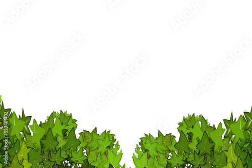Ornamental green plant in the form of a hedge.Realistic garden shrub, seasonal bush, boxwood, tree crown bush foliage.For decorate of a park, a garden or a green fence.
