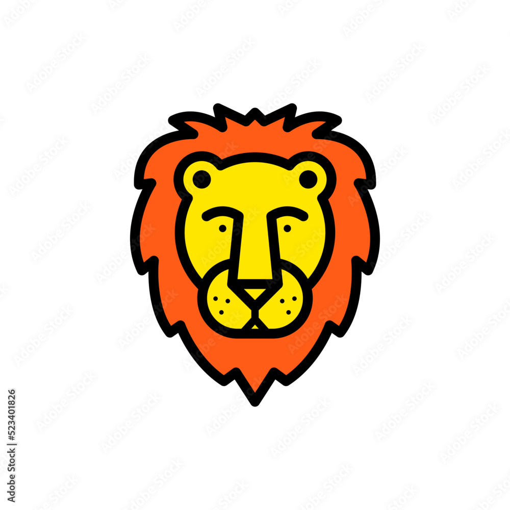 A lion. Stylized, colored logo on a white background. Flat style. Vector illustration.