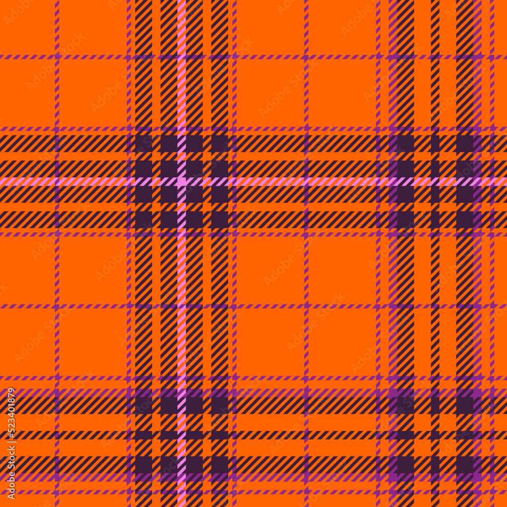 Scottish plaid seamless pattern, Harvest collection, with pumpkin red and magic purple