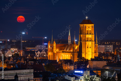 Supermoon of August rising over Gdansk. Poland