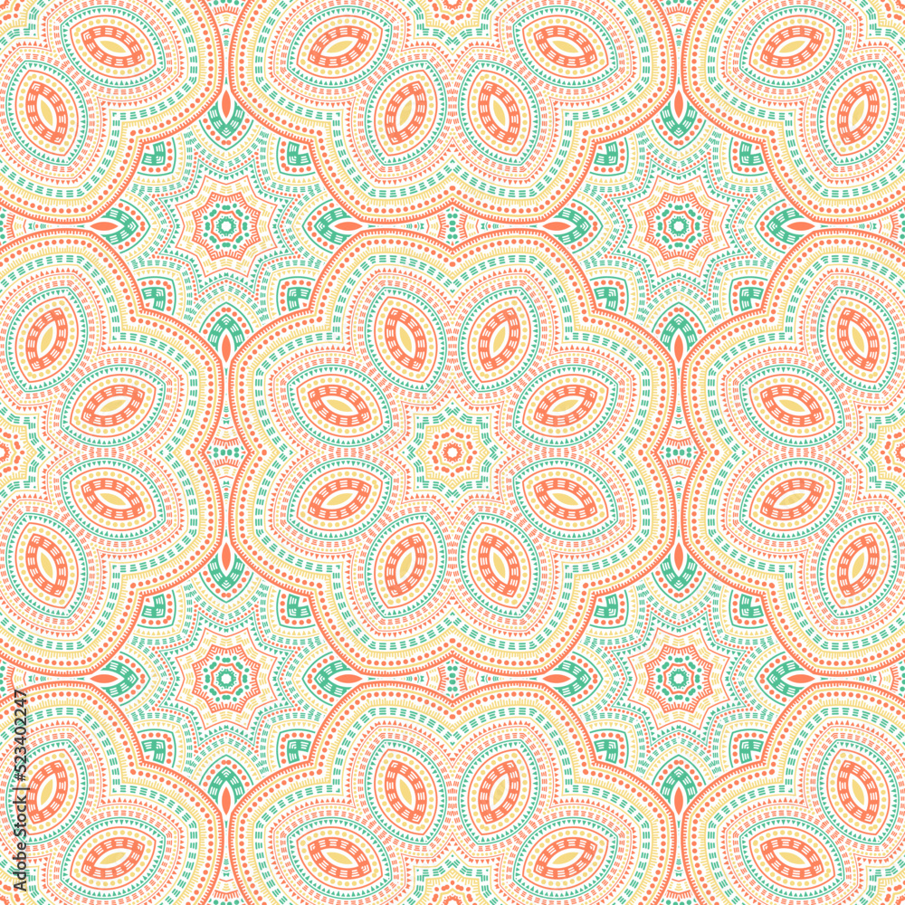 Islamic traditional mosaic vector seamless pattern. Wallpaper print design. Delicate mexican ornament. Porcelain print design. Geometric shapes elements texture.