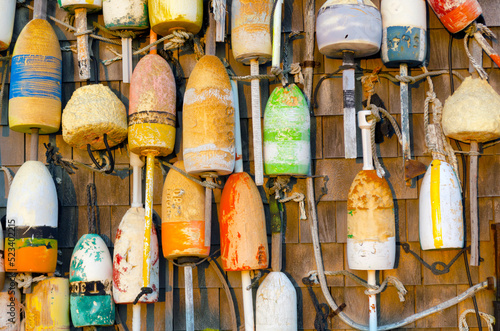 Lobster Buoys. Cape Cod. Rock Harbor. Orleans, Massachusetts.