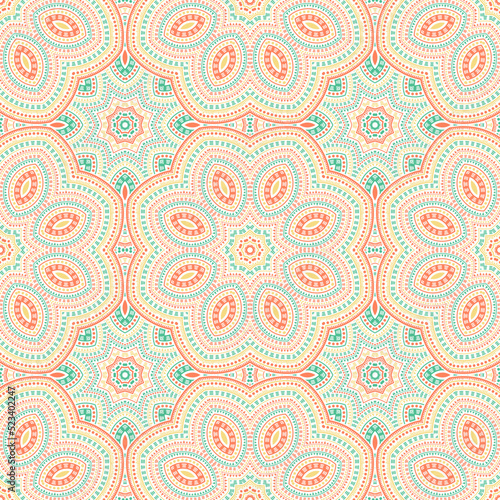 Islamic traditional mosaic vector seamless pattern. Wallpaper print design. Delicate mexican ornament. Porcelain print design. Geometric shapes elements texture.