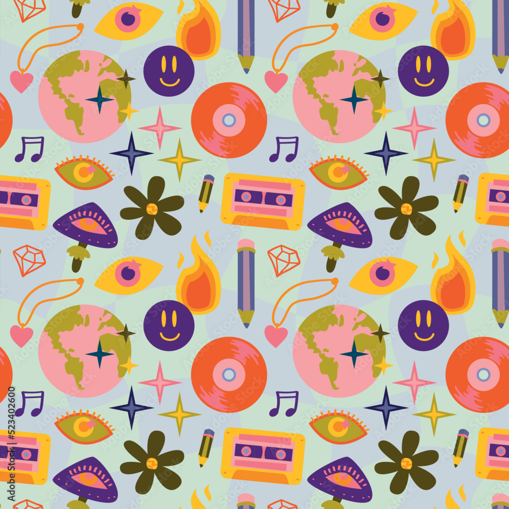 Vector teenage seamless 70s retro pattern hippie Vector teenage seamless 70s retro pattern hippie