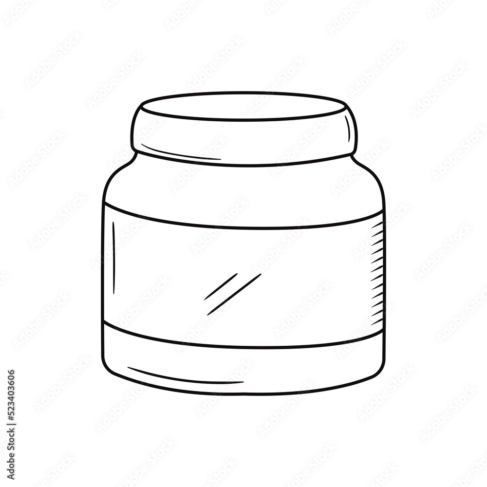 Outline doodle vector illustration of container with cosmetic product. Hand drawn tube with hair mask, body lotion. Bathroom equipment icon isolated on white background Outline doodle vector illustration of container with cosmetic product. Hand drawn tube with hair mask, body lotion. Bathroom equipment icon isolated on white background
