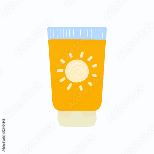 orange plastic container with sunscreen  isolated on white background