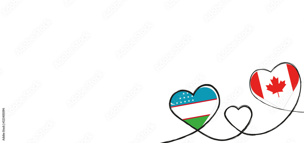 Drei verbundene Herzen mit der Flagge von Kanada und Usbekistan Drei verbundene Herzen mit der Flagge von Kanada und Usbekistan