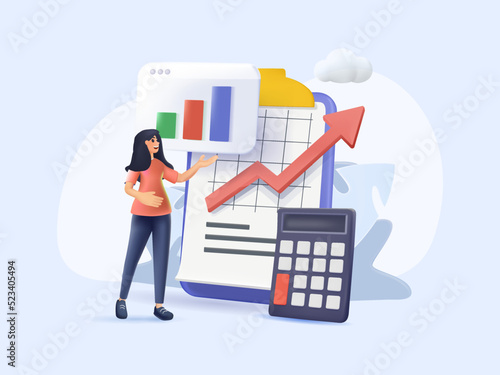 3D Small business finance management isolated cartoon vector illustrations set. Calculate expenses, hire an accountant