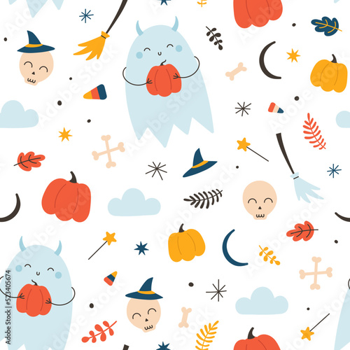 cute seamless halloween pattern vector illustration for fabric, clothing, gift wrapping, wrapping
