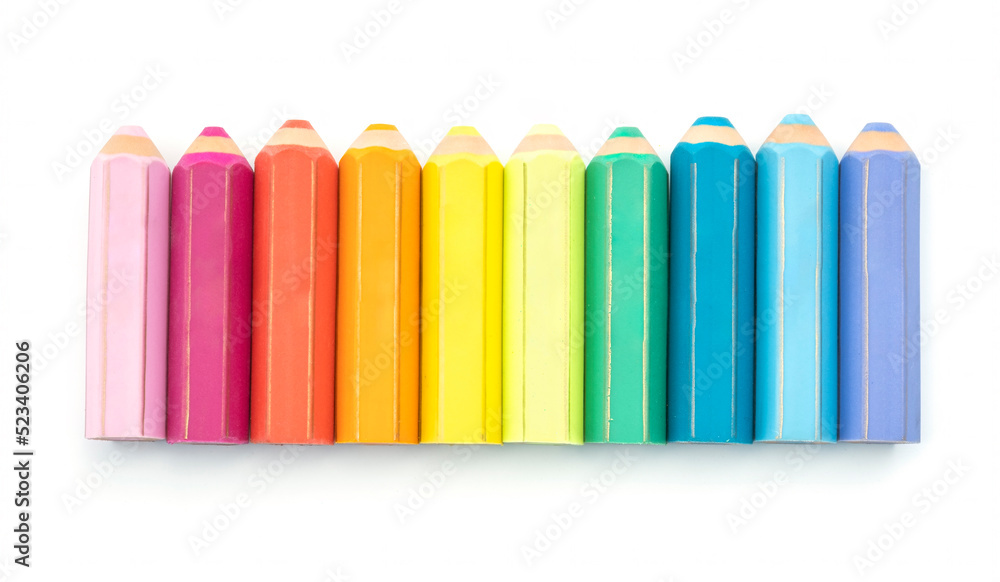 colorful eraser in shaped pencil on white background colorful eraser in shaped pencil on white background