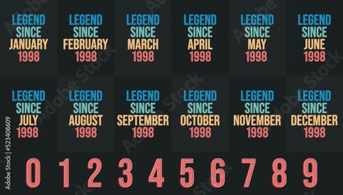 Legend since 1998 all month includes. Born in 1998 birthday design bundle for January to December