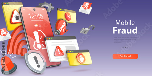3D Vector Conceptual Illustration of Mobile Fraud, Network and Internet Security