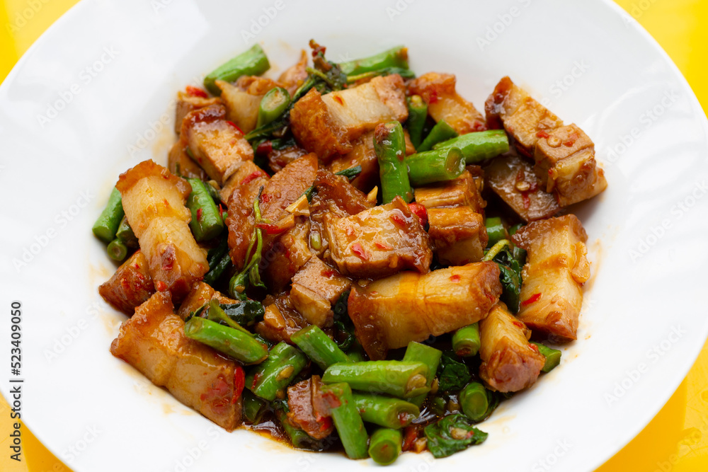 Stir fried crispy pork with holy basil Stir fried crispy pork with holy basil