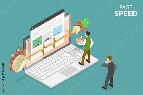 3D Isometric Flat Vector Conceptual Illustration of Page Speed, Website Speed Optimization and SEO