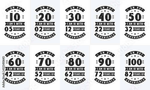 Happy Birthday celebration Typography bundle Design. Retro Vintage Birthday quote design bundle. Set of 10th, 20th, 30th, 40th, 50th, 60th, 70th, 80th, 90th, 100th birthday quote designs.