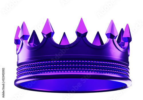 Purple crown of king. Monarch crown for head. Lilac crown of prince and king. Symbol of monarchy in state. Metaphor VIP or Premium status. Corona isolated on white. 3d rendering.