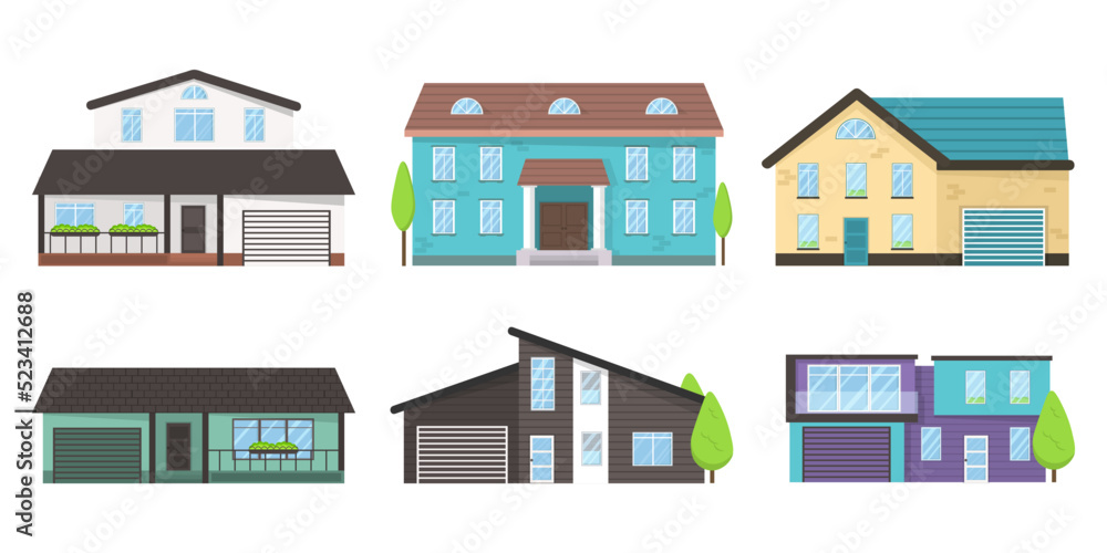 Home facade, house exterior cottage buildings flat