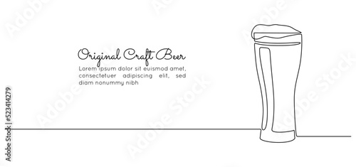 Beer glass with foam in continuous one line drawing. Craft bavarian alcohol drink in simple linear style for bar and pub concept for menu. Oktoberfest equipment. Doodle Vector illustration