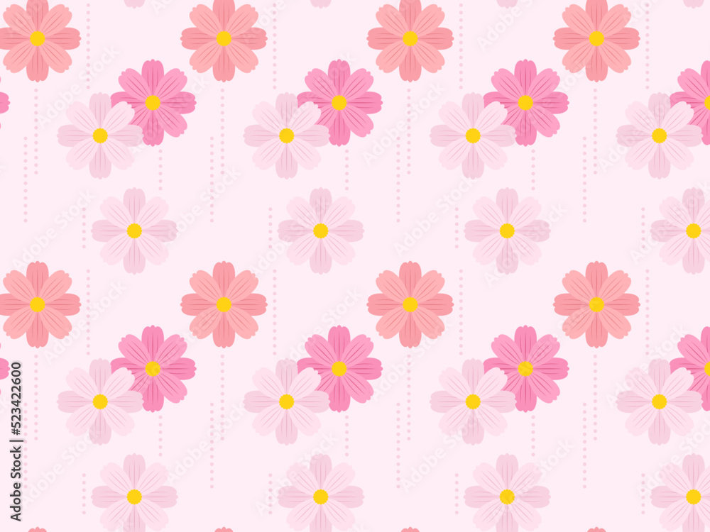 Obraz premium シームレスなパターン背景、ピンク色のかわいいコスモスの花