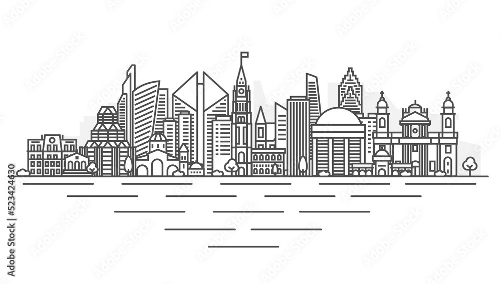 Ottawa, Canada architecture line skyline illustration. Linear vector cityscape with famous landmarks, city sights, design icons. Landscape with editable strokes.
