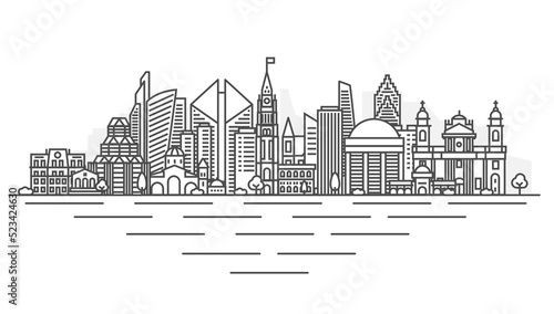 Ottawa, Canada architecture line skyline illustration. Linear vector cityscape with famous landmarks, city sights, design icons. Landscape with editable strokes.