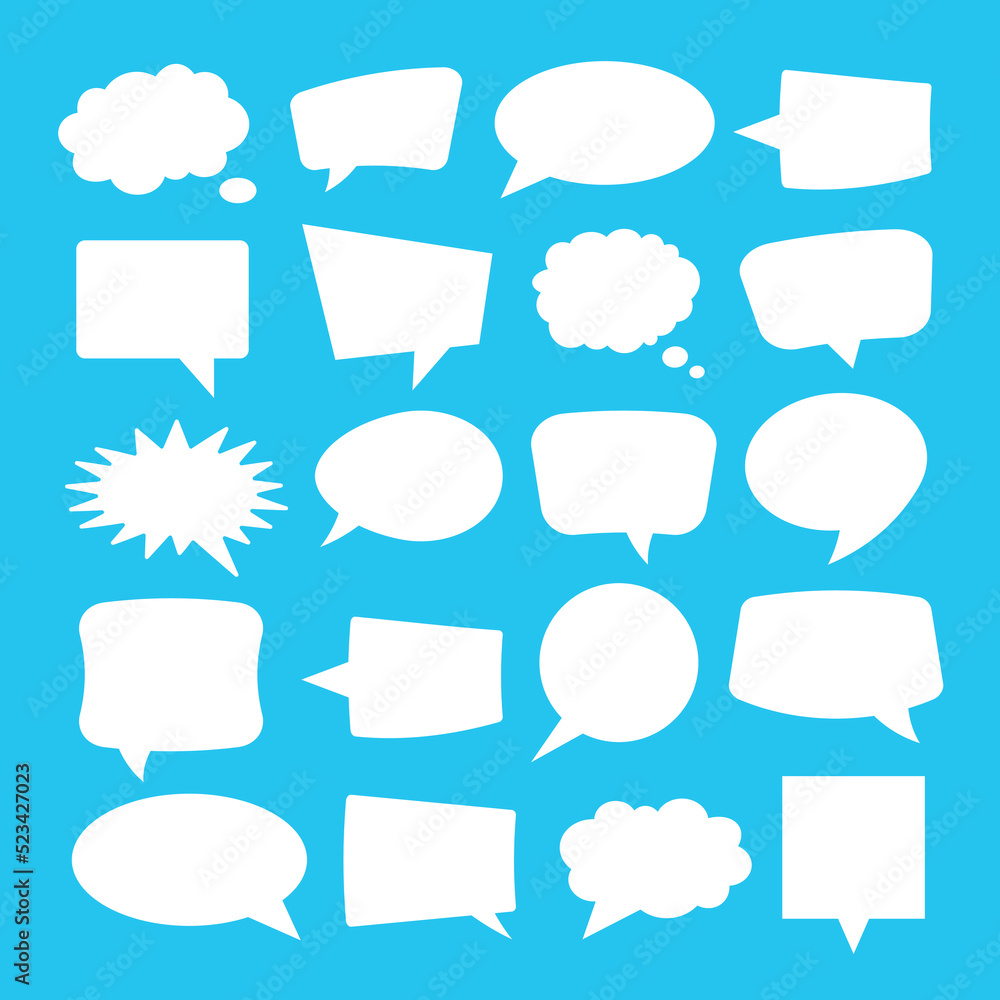 Speech bubbles. Speech balloons set. Empty white text boxes. Talking, comment, dialog boxes concept. Vector illustration Speech bubbles. Speech balloons set. Empty white text boxes. Talking, comment, dialog boxes concept. Vector illustration