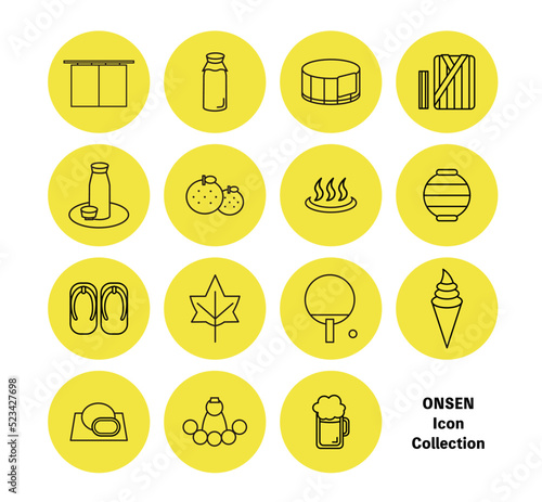 温泉モチーフのアイコンセット（黄色丸）