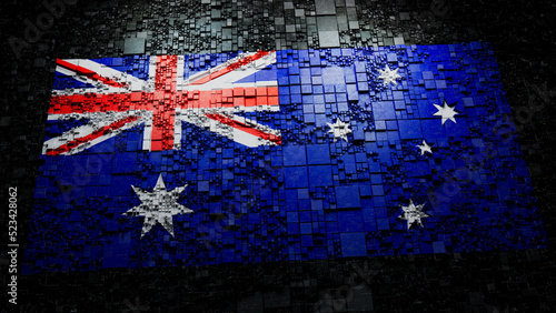 Australian Flag rendered as Futuristic 3D blocks. Australia Network Concept. Tech Wallpaper. photo