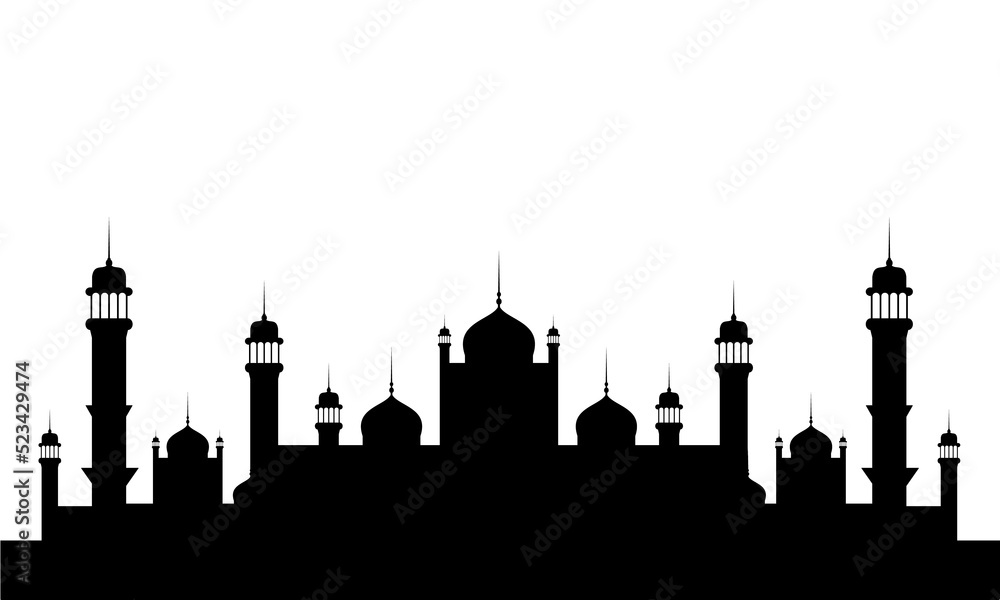 Muslim mosque silhouette icon. Dark mosque silhouette background. Transparent background. Png illustration