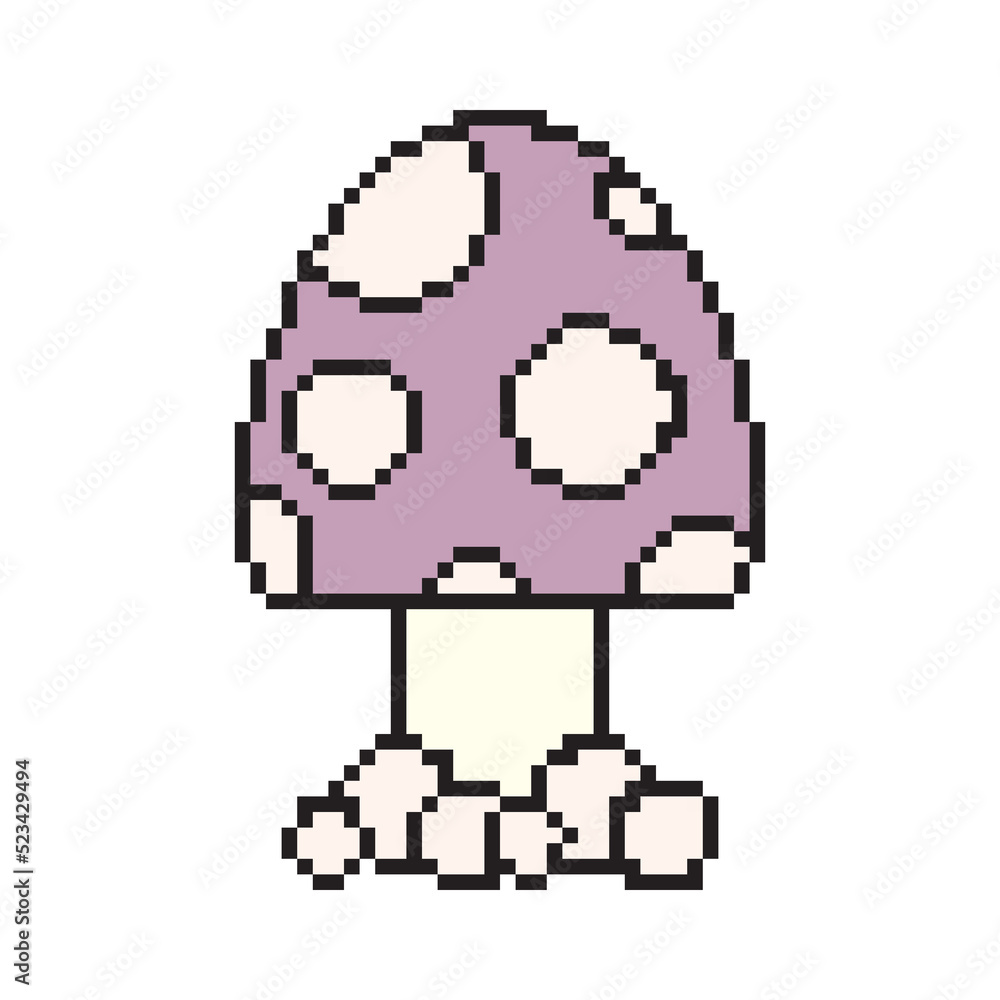 Pixel art mushroom cartoon retro game style. Pixel art, digital mushroom, flat web icon, vector design retro object. Transparent background. Illustration Pixel art mushroom cartoon retro game style. Pixel art, digital mushroom, flat web icon, vector design retro object. Transparent background. Illustration