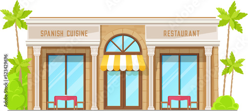 Spanish cuisine restaurant building icon, facade