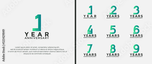 set of anniversary logotype purple and green color on white background for celebration moment