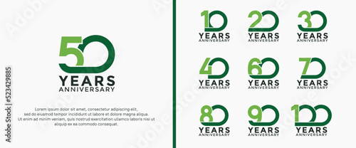 set of anniversary logotype green color on white background for celebration moment