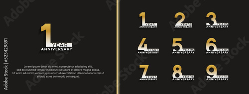 set of anniversary logo white gold color on black background for celebration moment