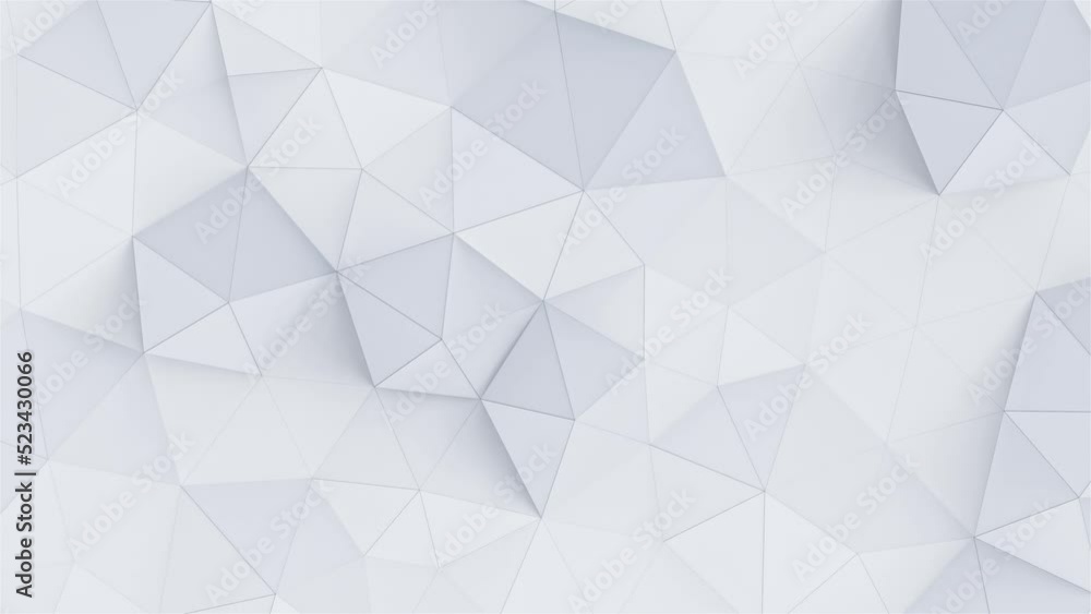 Abstract motion background from triangles. Elegant, smooth animation of a triangular polygon mesh. White polygonal geometric surface. Seamless loop