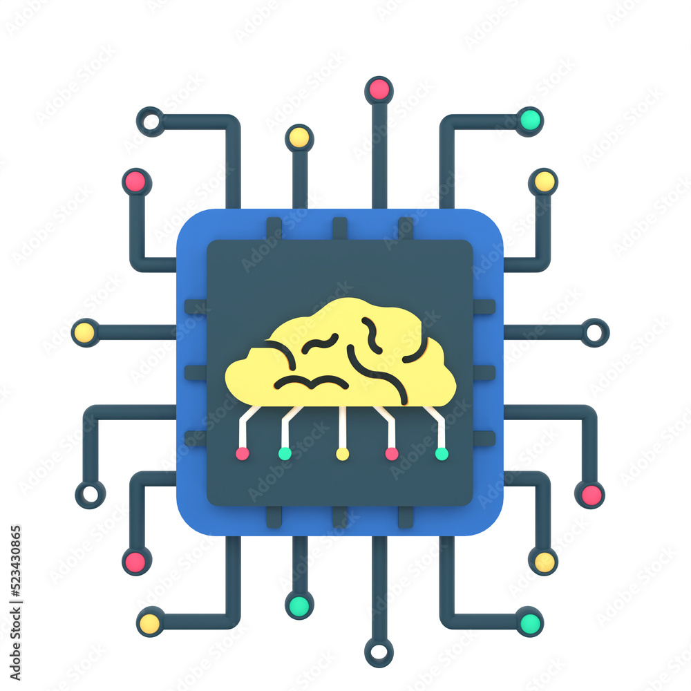 Artificial intelligence modern computing concept 3D rendering isolated on transparent background. Ui UX icon design web and app trend Artificial intelligence modern computing concept 3D rendering isolated on transparent background. Ui UX icon design web and app trend