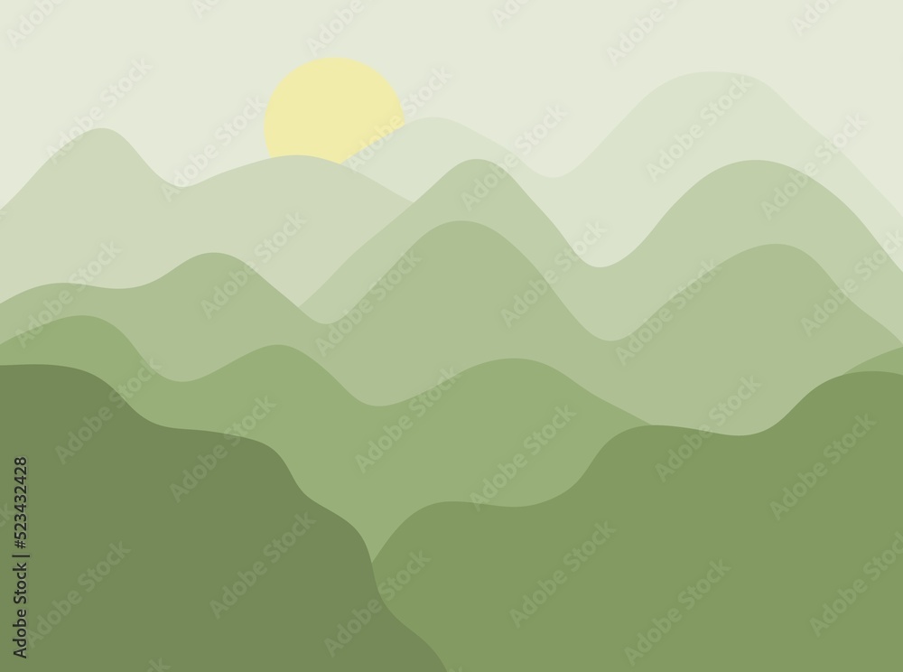 simple green mountain scenery background illustration, suitable for background, backdrop, wallpaper, and decoration