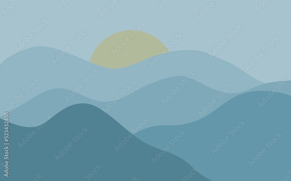 simple blue mountain scenery background illustration, suitable for background, backdrop, wallpaper, and decoration