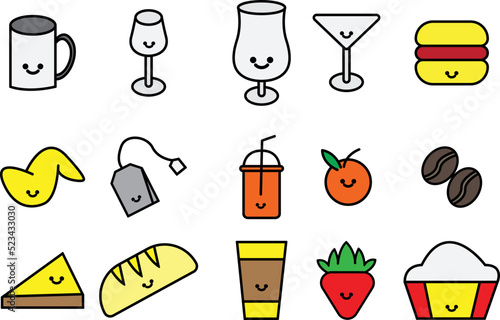 Cute Kawaii Icon Illustration For Restaurant Caffe Food and Beverage Business