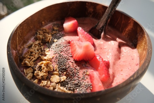 Fresh smoothie bowl with garnish