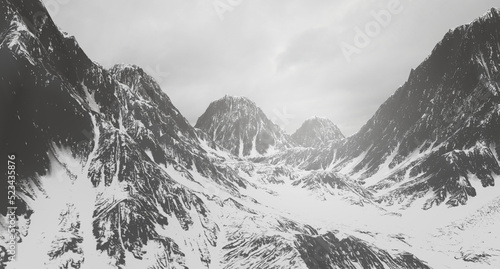 Snow mountains in a winter landscape and snowy paths. 3d rendering.