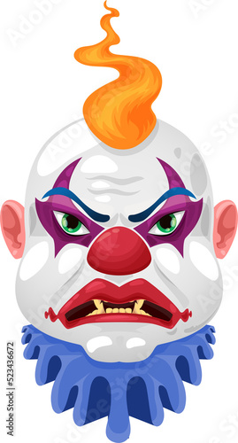 Circus funster creepy mask, cartoon clown monster