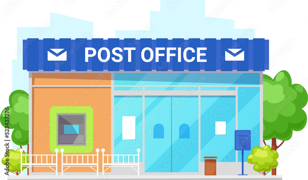 Post office building, vector house with mail box