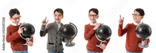 Set of cute boy with globe ...
