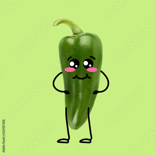 Funny pepper on green backg...