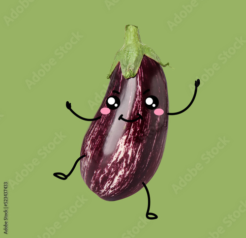 Fresh eggplant on white bac...