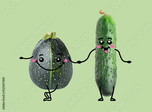Funny cucumber and squash o...